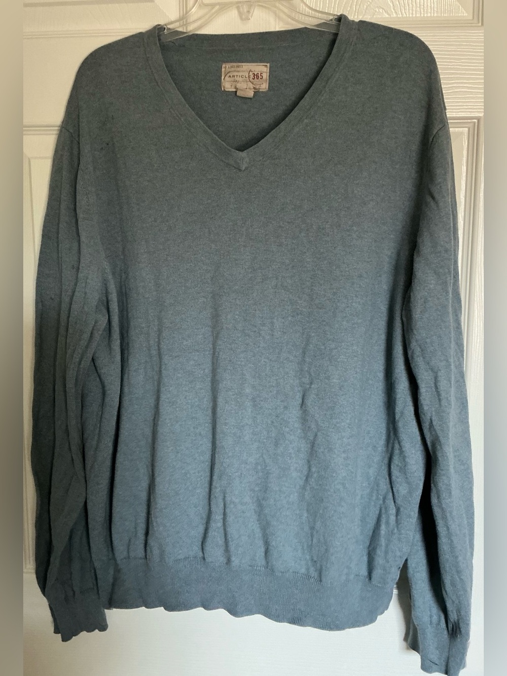 ARTICLE 365 Men V-Neck Sweater XXL Blue Cotton Cashmere Blend Long Sleeve Soft